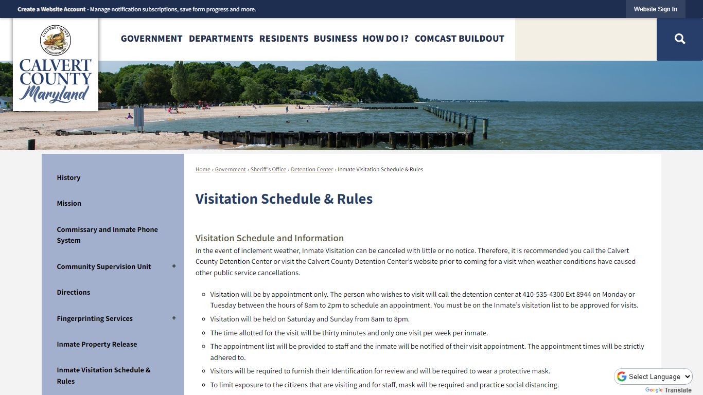 Visitation Schedule & Rules | Calvert County, MD - Official Website